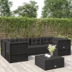 Set muebles de jardín 6 piezas y cojines ratán sintético negro