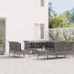 Set de muebles de jardín 10 pzas y cojines ratán sintético gris