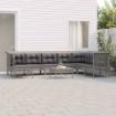 Set de muebles de jardín 9 pzas y cojines ratán sintético gris