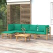 Set de muebles de jardín 6 piezas bambú con cojines verde