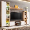 Mueble salón pared para TV con luces LED roble Sonoma y blanco