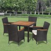 Set comedor de jardín 5 piezas y cojines ratán sintético negro