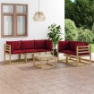 Juego de muebles de jardín 6 piezas con cojines rojo tinto