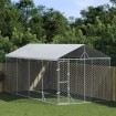 Perrera de exterior con toldo acero galvanizado plata 3x6x2,5 m