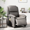 Sillón reclinable de masaje eléctrico cuero auténtico gris