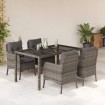 Set comedor de jardín 5 piezas con cojines ratán sintético gris