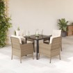 Set comedor de jardín 5 pzas con cojines ratán sintético beige