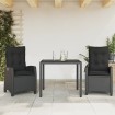 Set comedor de jardín 3 pzas con cojines ratán sintético negro