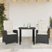 Set comedor de jardín 3 pzas con cojines ratán sintético negro