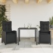 Set comedor de jardín 3 pzas con cojines ratán sintético negro