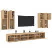 Muebles de TV de pared con luces LED 7 piezas roble sonoma