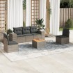 Set de muebles de jardín 6 pzas y cojines ratán sintético gris