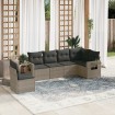 Set de muebles de jardín 6 pzas y cojines ratán sintético gris