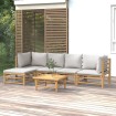 Set de muebles de jardín 6 piezas bambú con cojines gris claro