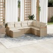 Set sofás de jardín 7 piezas y cojines ratán sintético beige