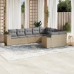 Set de sofás de jardín 9 pzas con cojines ratán sintético beige