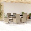 Set comedor de jardín 7 pzas con cojines ratán sintético beige