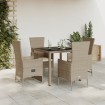 Set comedor de jardín 5 pzas con cojines ratán sintético beige