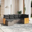 Set de muebles de jardín 6 pzas y cojines ratán sintético gris