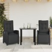 Set comedor de jardín 3 pzas con cojines ratán sintético negro