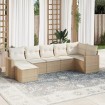 Set sofás de jardín 7 piezas y cojines ratán sintético beige