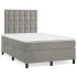 Cama box spring colchón y LED terciopelo gris claro 120x190