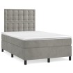 Cama box spring colchón y LED terciopelo gris claro 120x190 cm