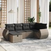 Set de muebles de jardín 6 pzas y cojines ratán sintético gris