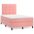 Cama box spring con colchón y LED terciopelo rosa 120x190