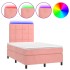 Cama box spring con colchón y LED terciopelo rosa 120x190