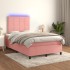 Cama box spring con colchón y LED terciopelo rosa 120x190