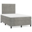 Cama box spring colchón y LED terciopelo gris claro 120x190 cm