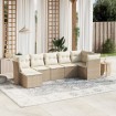 Set sofás de jardín 7 piezas y cojines ratán sintético beige