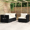 Set de muebles de jardín 3 pzas y cojines ratán sintético negro