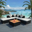 Set muebles de jardín 6 piezas y cojines ratán sintético negro