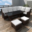 Set muebles de jardín 4 piezas y cojines ratán sintético marrón