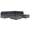 Set de muebles de jardín 6 pzas y cojines ratán sintético gris