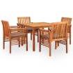 Set comedor de jardín 5 pzas y cojines madera maciza de acacia