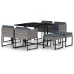 Set de muebles jardín 9 pzas con cojines ratán sintético gris