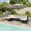 Set de muebles de jardín 6 pzas y cojines ratán sintético negro