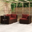 Set muebles de jardín 3 piezas y cojines ratán sintético marrón