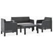 Set de muebles jardín 4 piezas cojines PP ratán gris antracita