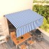 Toldo automático retráctil con persiana azul y blanco 4x3