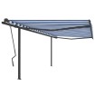 Toldo retráctil automático con postes azul y blanco 4x3,5 m