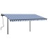 Toldo retráctil automático con postes azul y blanco 4x3,5