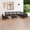 Juego de muebles de jardín 10 pzas madera maciza de pino negro