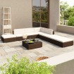 Set muebles de jardín 8 piezas y cojines ratán sintético marrón