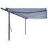 Toldo manual retráctil con postes azul y blanco 5x3