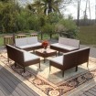 Set muebles de jardín 9 piezas y cojines ratán sintético marrón