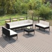 Set muebles de jardín 9 pzas y cojines ratán sintético negro